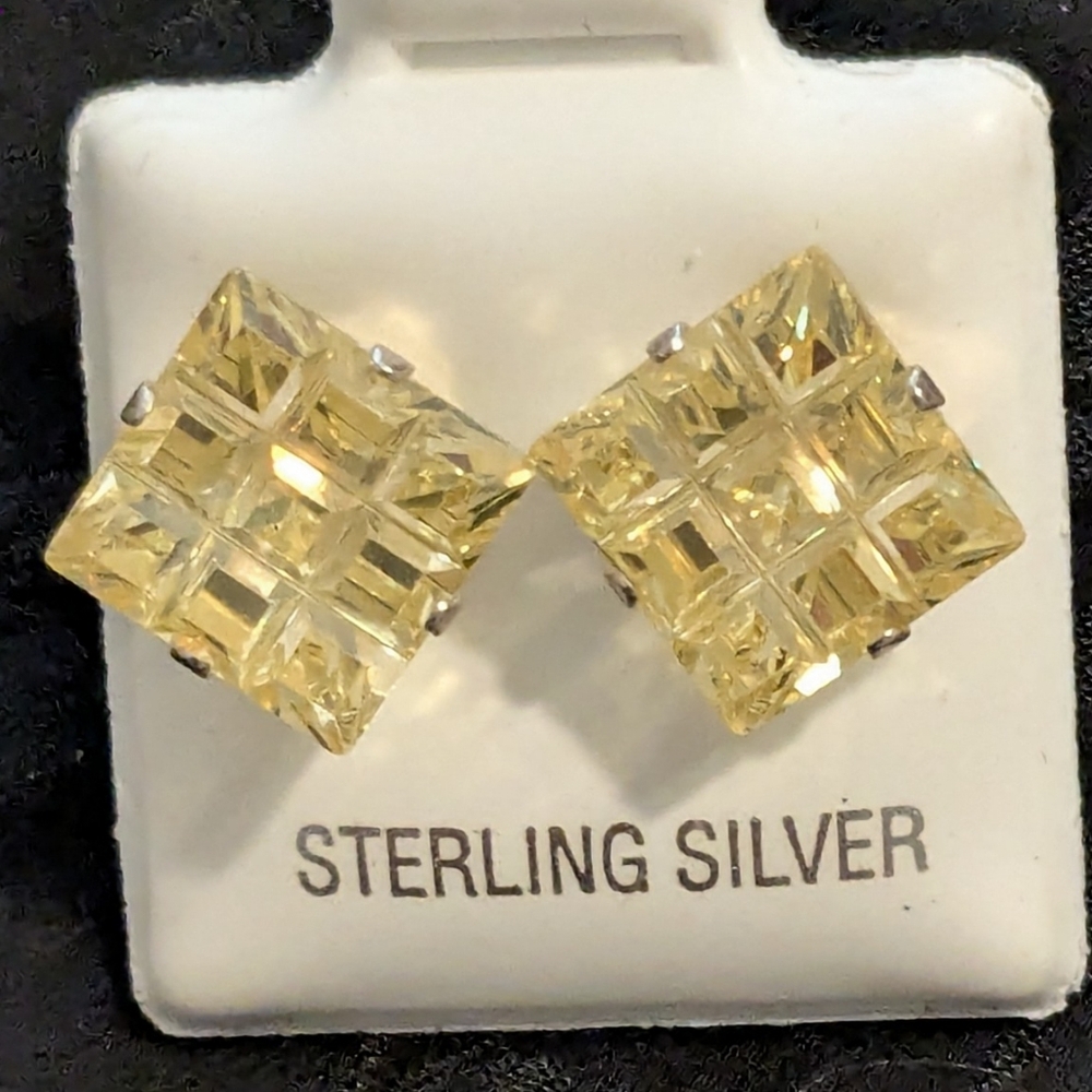 Stampd Yellow Crystal Sterling Silver Square Stud Earrings